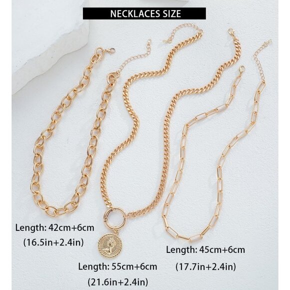 Vintage Gold Layered Necklaces for Women Trendy, Chunky Cuban Link Paperclip Cha - Picture 9 of 9